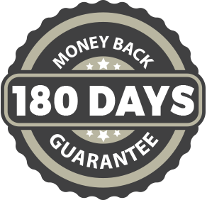 180-day money-back guarantee seal for Kerassentials, ensuring customer satisfaction.