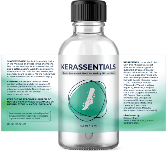 Kerassentials bottle with dropper, presented alongside special discount offers for bulk purchases.